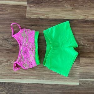 Natalie Dancewear Pink and Green Kids Matching Set